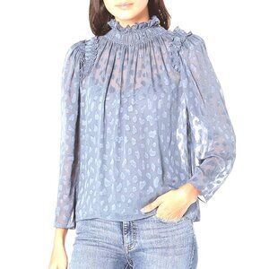Rebecca Taylor Leo Clip Sheer Silk Blouse Blue 10 Feminine Coquette Romantic NWT